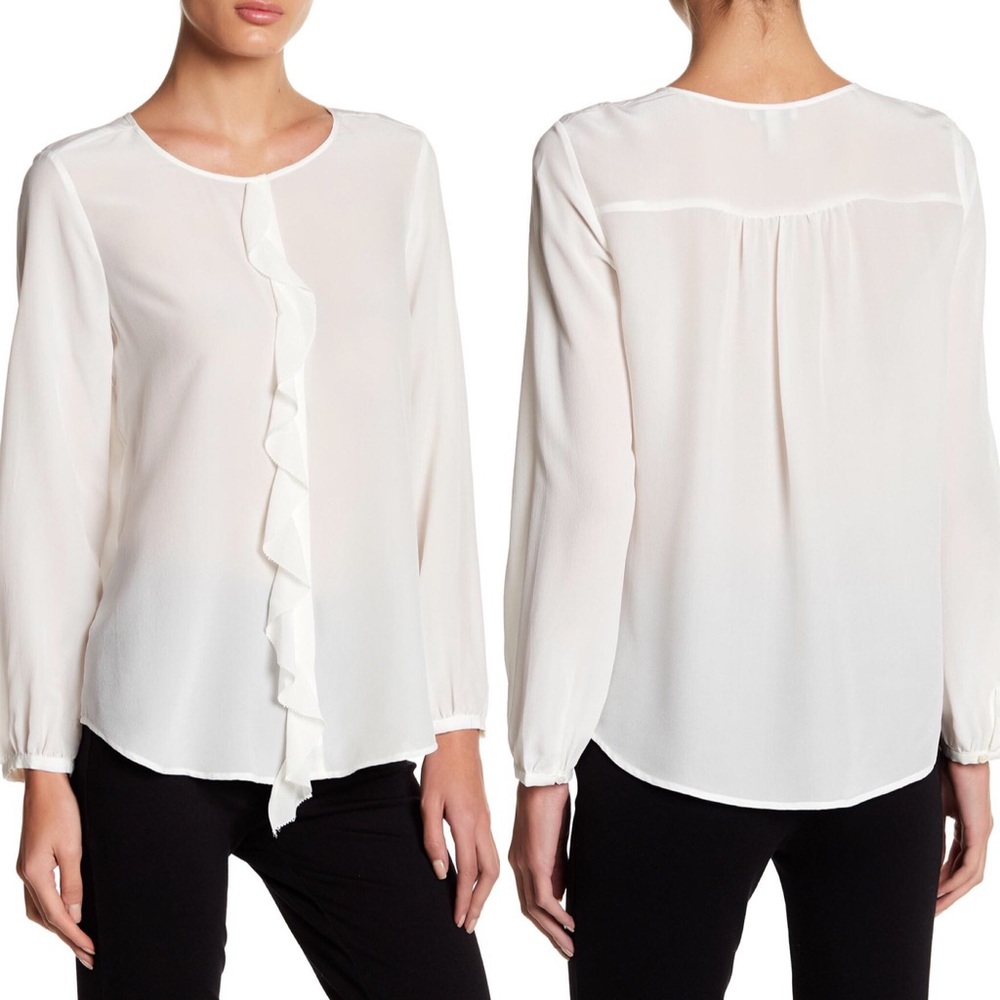 Joie Blouse Top Nevara Silk Ruffle Trim